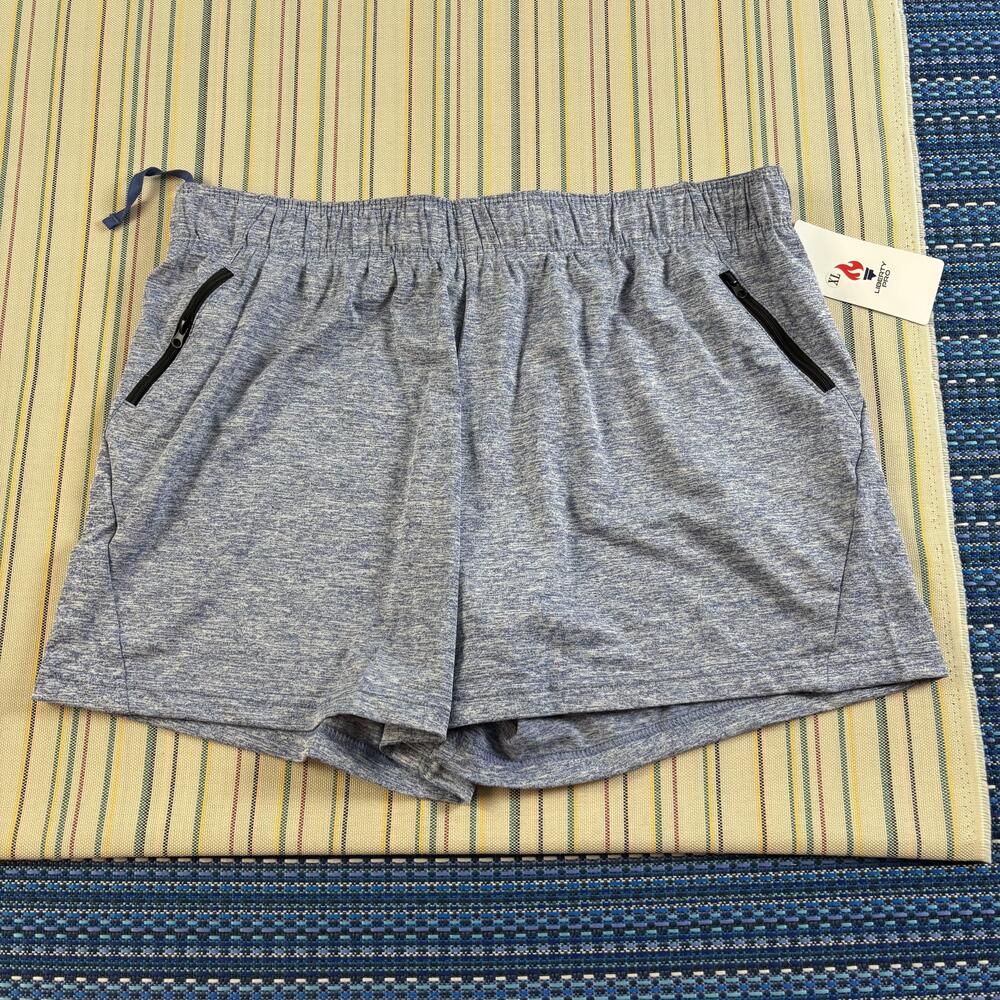 Liberty Pro Shorts Mens XL Blue Athletic Stretch Zipper Pockets 5" Inseam NWT